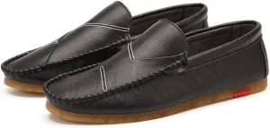 Loafers for Men Vegan Leather Stitching Details Rubber Sole Round Toe Anti-Slip Slip Resistant Flat Heel Prom Slip-ons