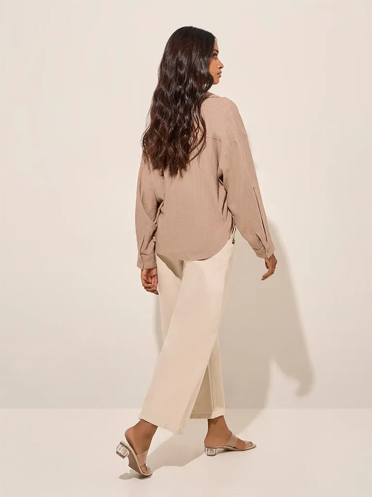 LOV Beige Knot-Detailed Linen-Blend Shirt