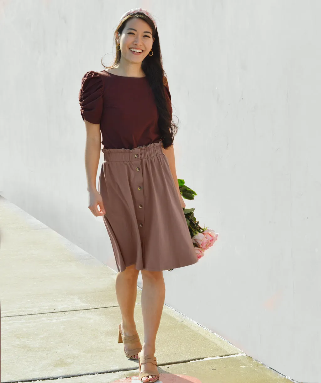 LUCINDA button paperbag skirt in Deep Taupe