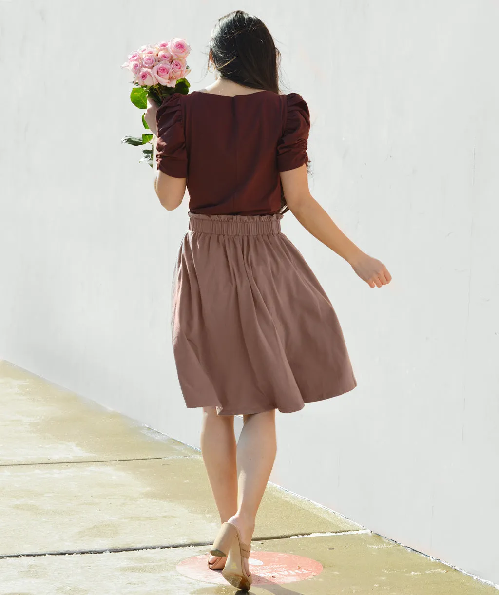 LUCINDA button paperbag skirt in Deep Taupe