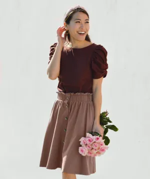 LUCINDA button paperbag skirt in Deep Taupe