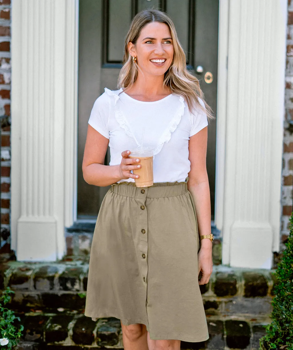 LUCINDA button paperbag skirt in Olive Grove