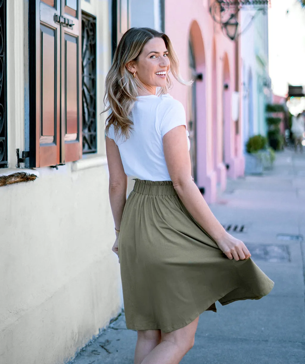LUCINDA button paperbag skirt in Olive Grove