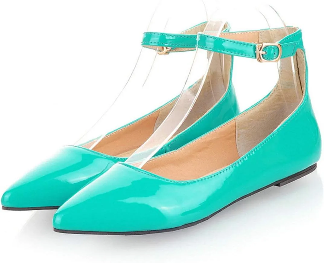 LUXMAX Womens Ankle Strap Ballet Flats Patent Leather Pointy Toe Pumps
