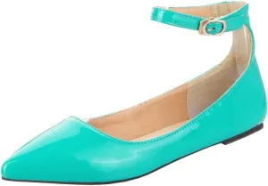 LUXMAX Womens Ankle Strap Ballet Flats Patent Leather Pointy Toe Pumps