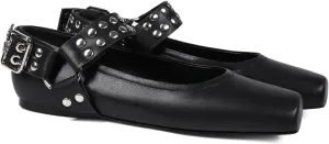 Mary Jane Flats for Women Square Toe Ballet Flats Studded Ankle Buckle Strap Comfortable Dressy Ballerina Shoes