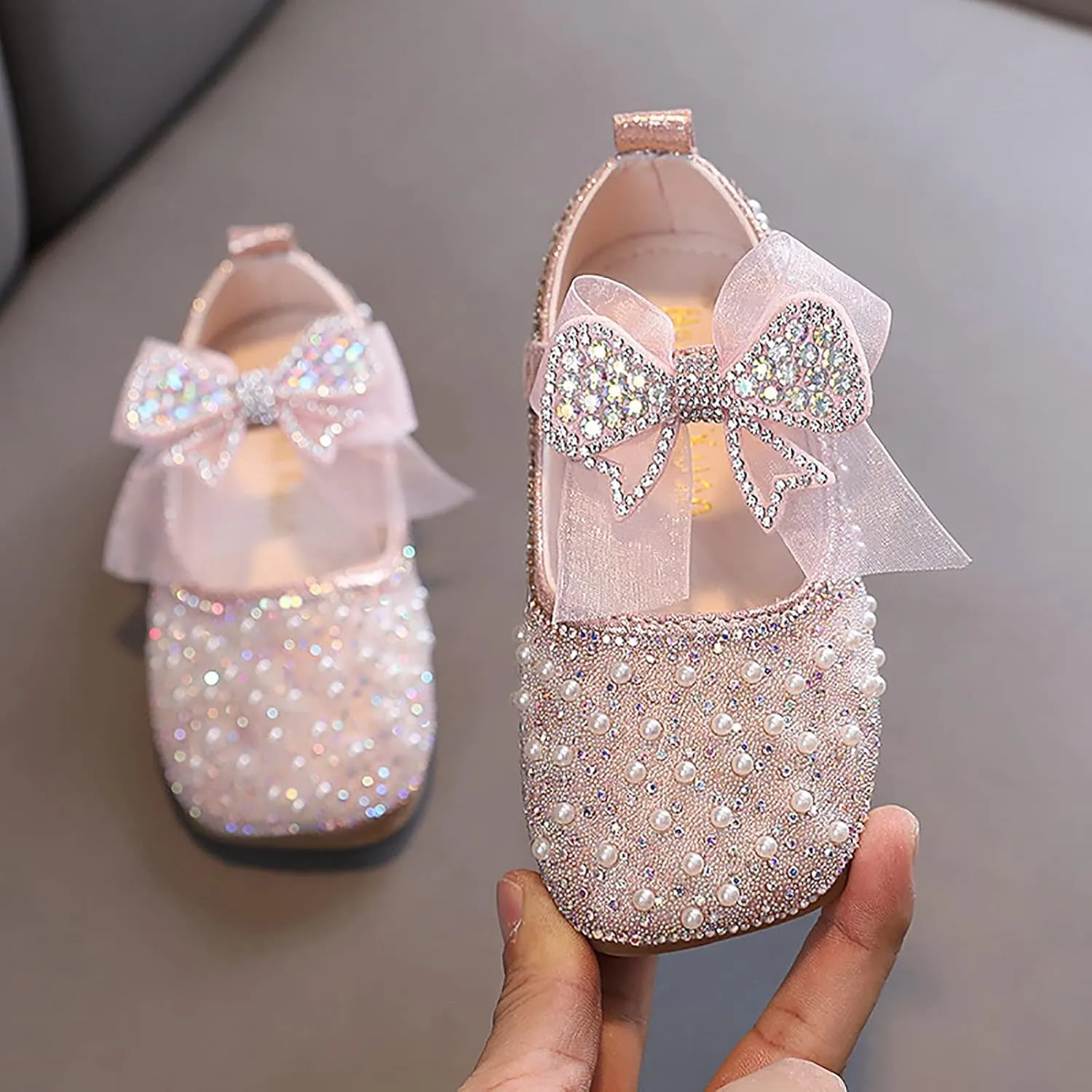 Mary Jane Shoes for Girls Sparkle Glitter Ballerina Flats Wedding Flower Bridesmaids Princess Shoes for Kids Toddler