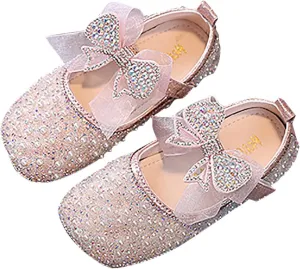 Mary Jane Shoes for Girls Sparkle Glitter Ballerina Flats Wedding Flower Bridesmaids Princess Shoes for Kids Toddler