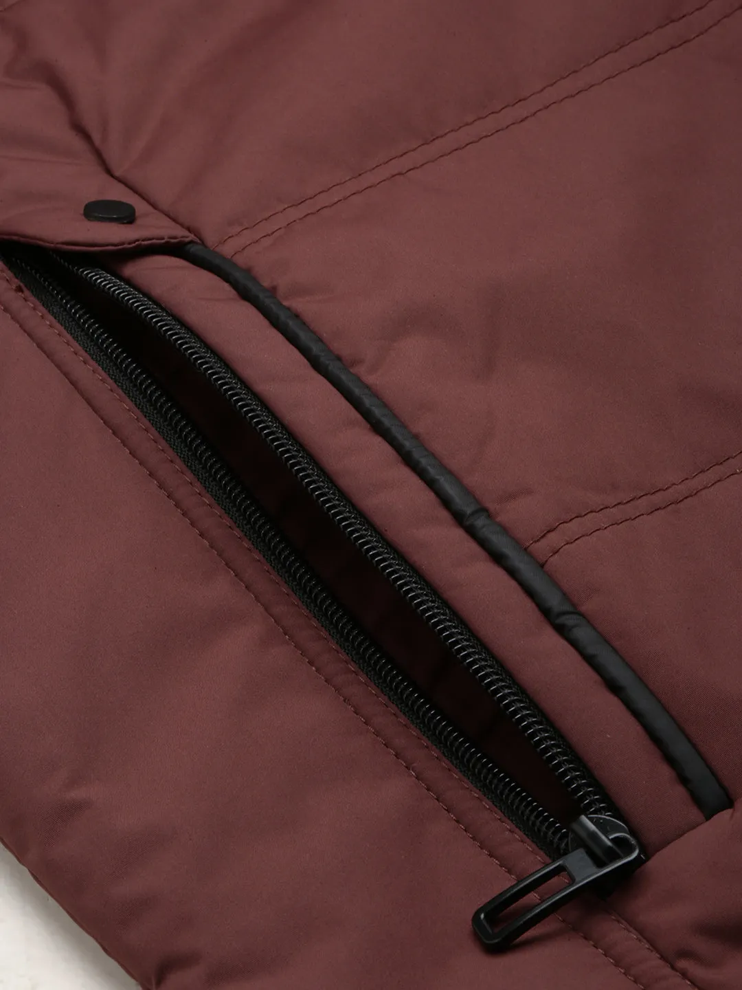 Men Brown Mock Collar Water Resistant Quilted Jacket