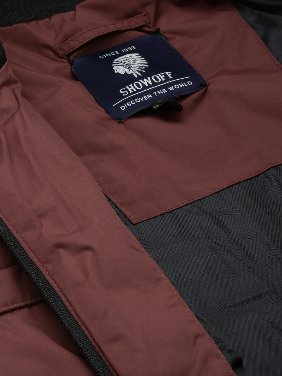Men Brown Mock Collar Water Resistant Quilted Jacket