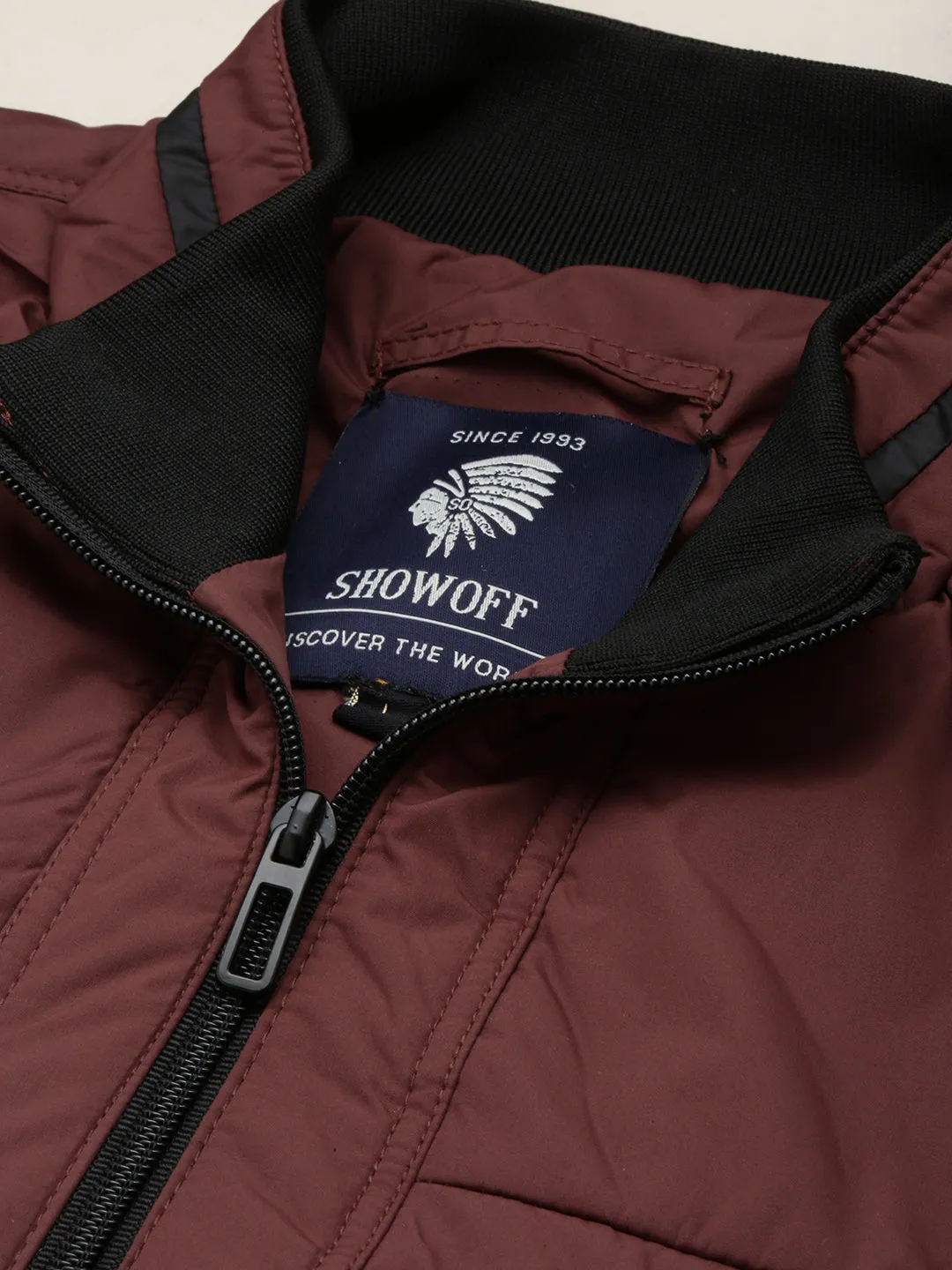 Men Brown Mock Collar Water Resistant Quilted Jacket