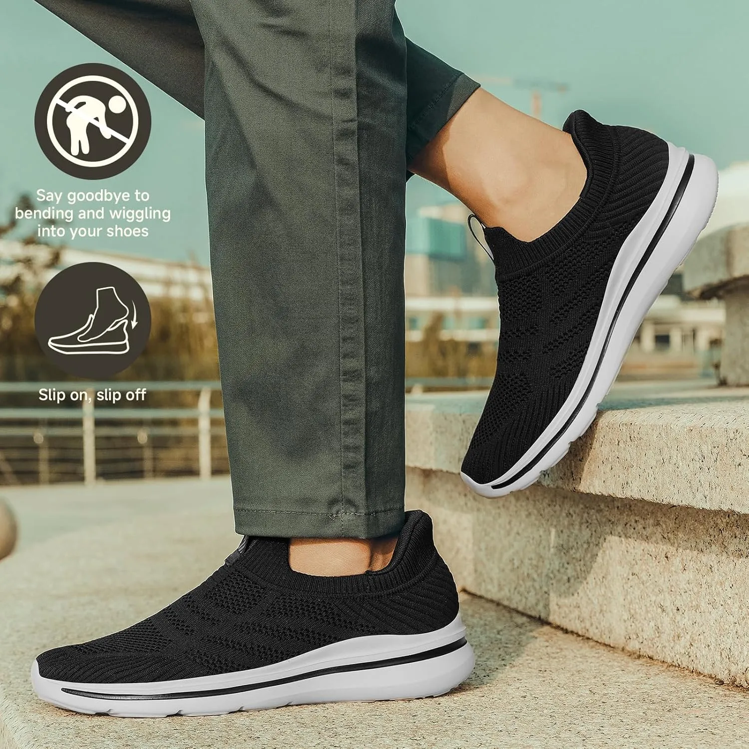 Men's Hands-Free Slip On Sneakers | Laceless Walking Shoes for Gym/Travel/Office