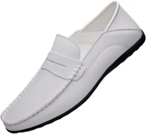 Men's Loafers Penny Loafers Solid Colors Simple Flat Heel Vegan Leather Anti-Slip Lightweight Flat Heel Walking Slip On