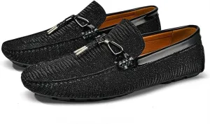 Men's Loafers Round Toe Shiny Vegan Leather Anti-Slip Resistant Flat Heel Outdoor Casual Slip On