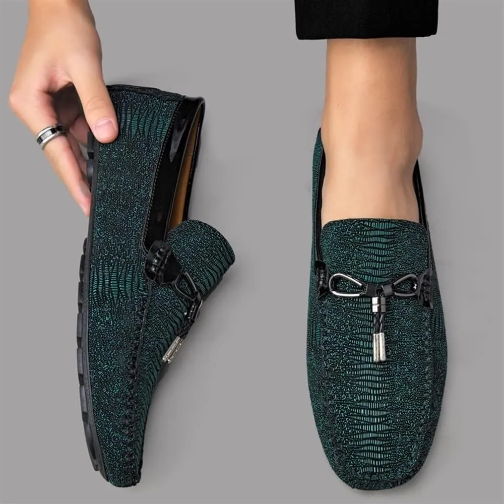 Men's Loafers Round Toe Shiny Vegan Leather Anti-Slip Resistant Flat Heel Outdoor Casual Slip On