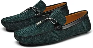 Men's Loafers Round Toe Shiny Vegan Leather Anti-Slip Resistant Flat Heel Outdoor Casual Slip On
