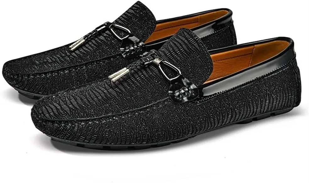 Men's Loafers Round Toe Shiny Vegan Leather Anti-Slip Resistant Flat Heel Outdoor Casual Slip On
