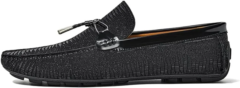 Men's Loafers Round Toe Shiny Vegan Leather Anti-Slip Resistant Flat Heel Outdoor Casual Slip On