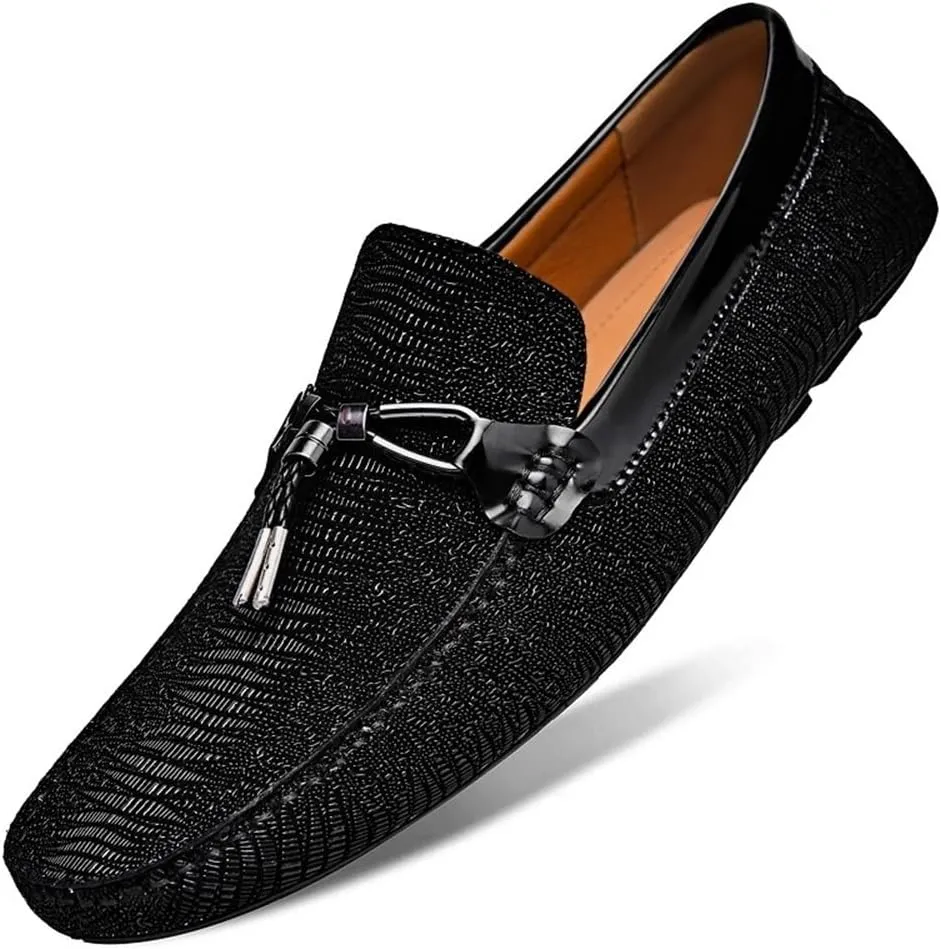 Men's Loafers Round Toe Shiny Vegan Leather Anti-Slip Resistant Flat Heel Outdoor Casual Slip On