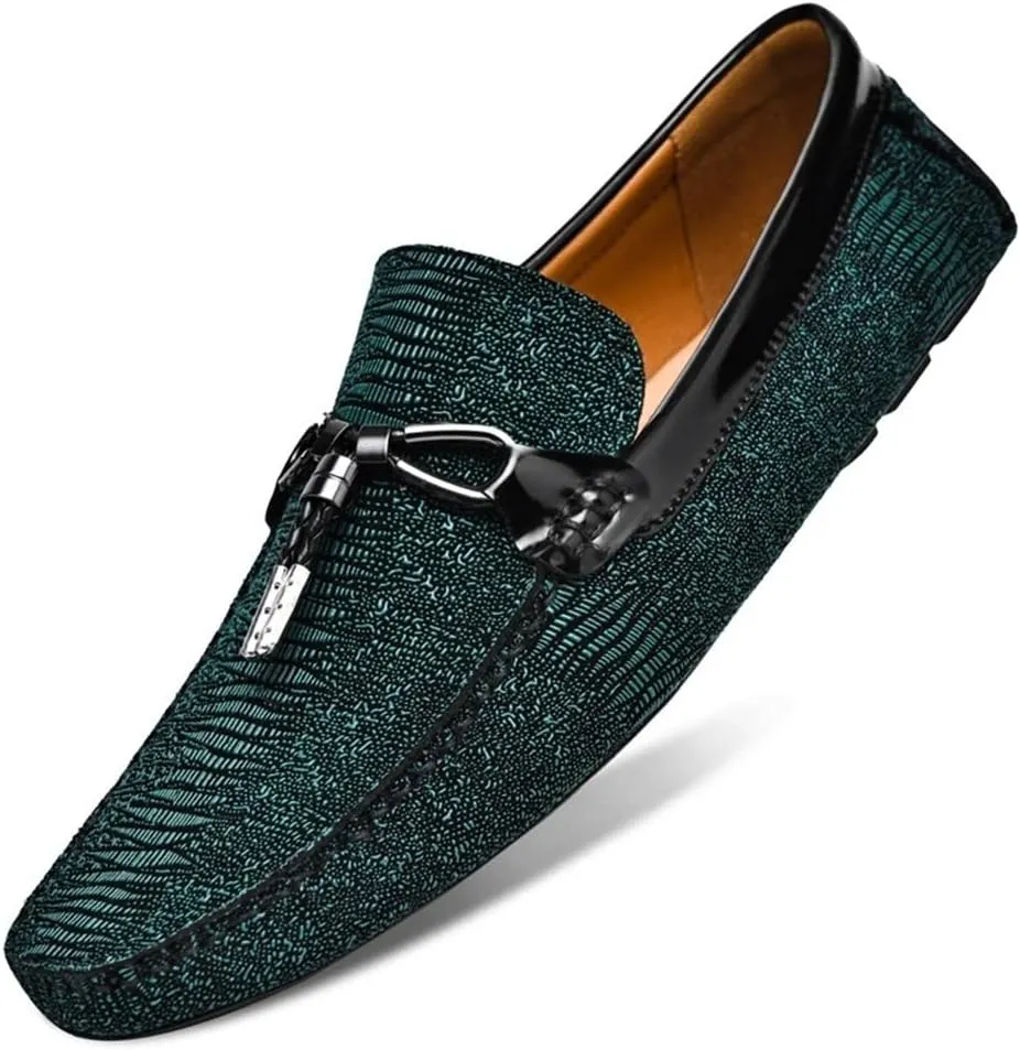 Men's Loafers Round Toe Shiny Vegan Leather Anti-Slip Resistant Flat Heel Outdoor Casual Slip On