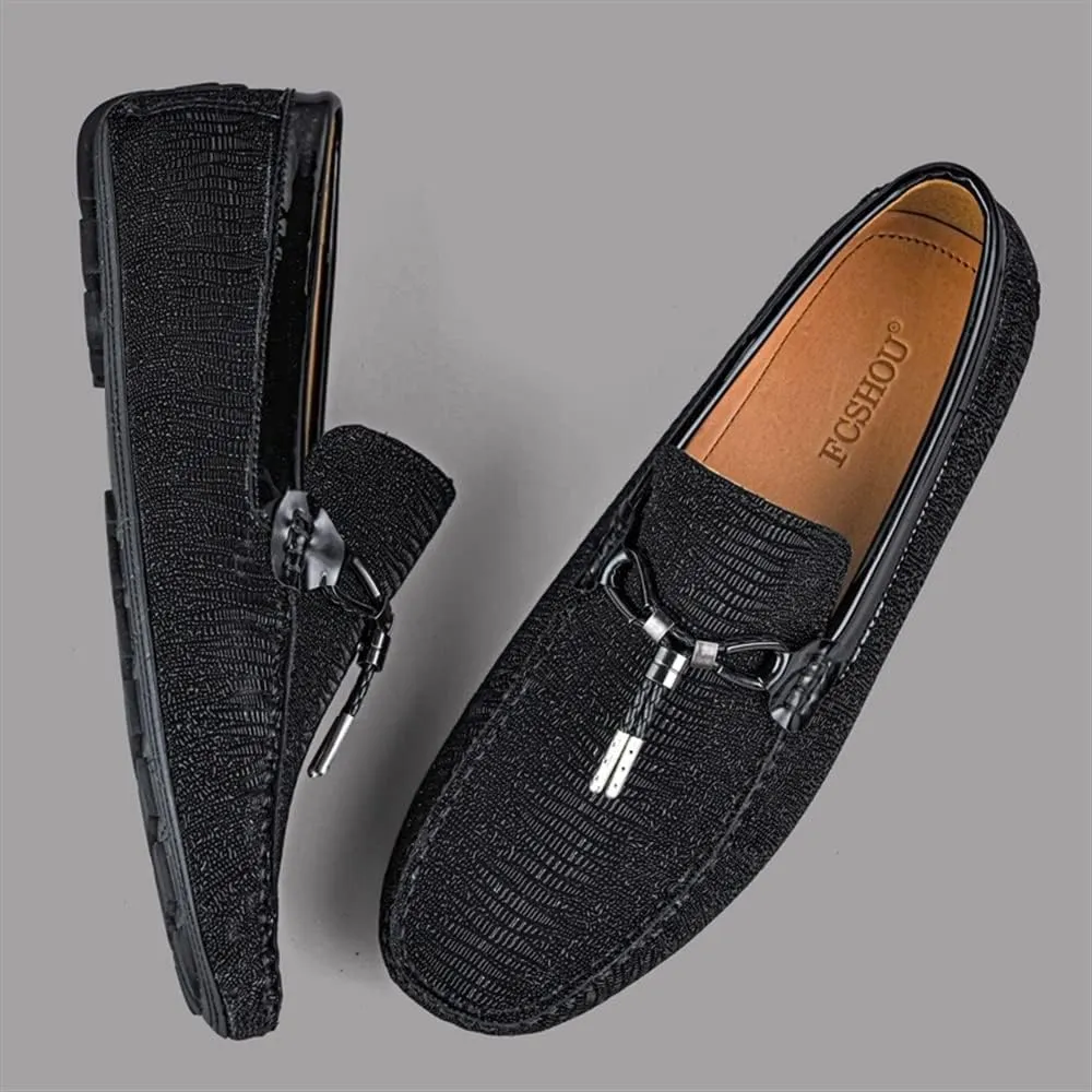 Men's Loafers Round Toe Shiny Vegan Leather Anti-Slip Resistant Flat Heel Outdoor Casual Slip On