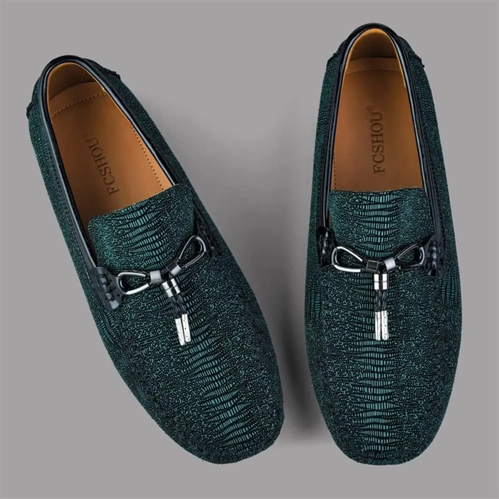 Men's Loafers Round Toe Shiny Vegan Leather Anti-Slip Resistant Flat Heel Outdoor Casual Slip On