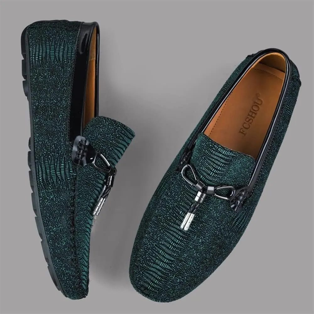 Men's Loafers Round Toe Shiny Vegan Leather Anti-Slip Resistant Flat Heel Outdoor Casual Slip On