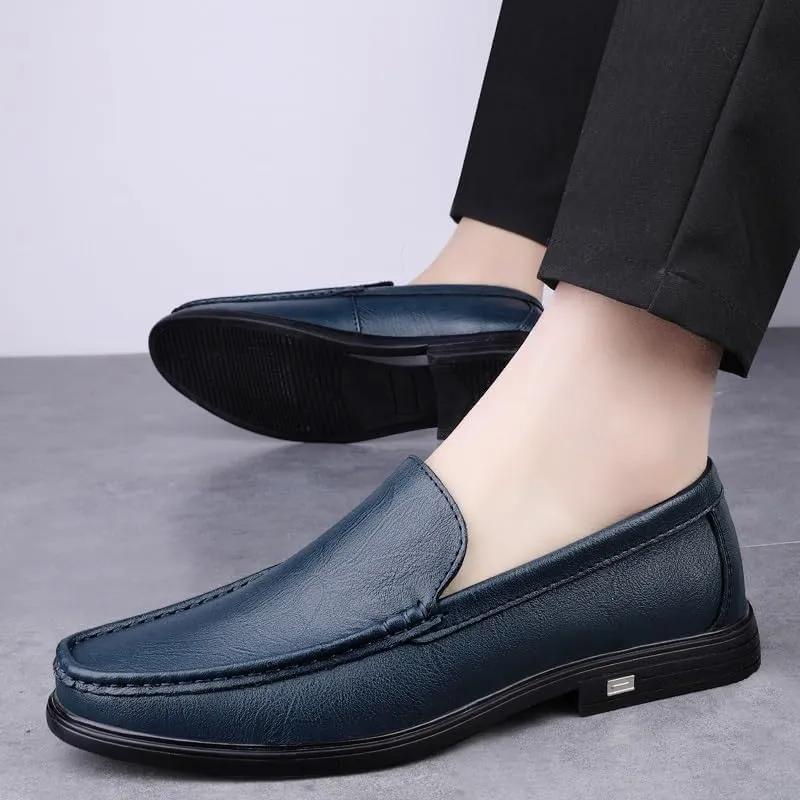 Men's Loafers Round Toe Solid Color Vegan Leather Loafer Shoes Flat Heel Anti-Slip Comfortable Casual Slip-on