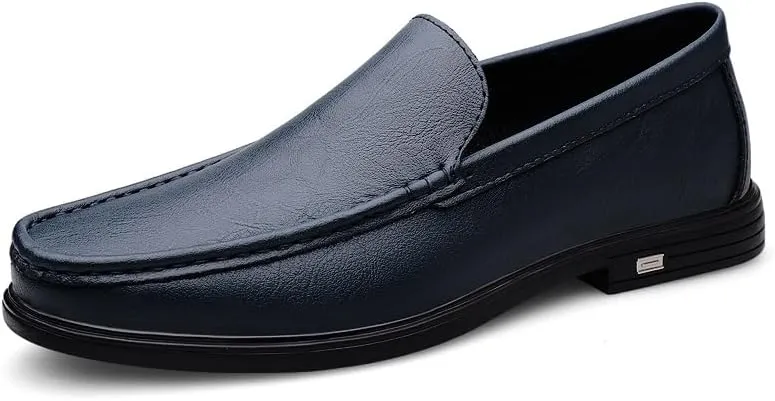Men's Loafers Round Toe Solid Color Vegan Leather Loafer Shoes Flat Heel Anti-Slip Comfortable Casual Slip-on