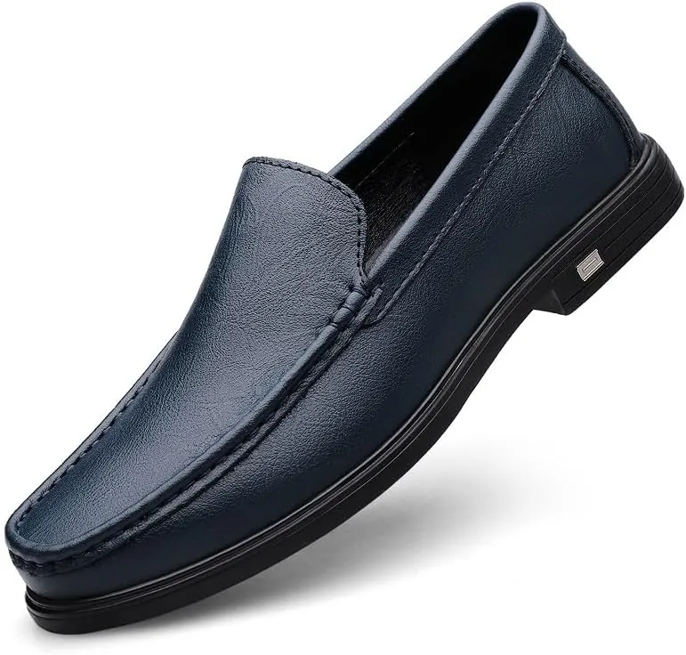 Men's Loafers Round Toe Solid Color Vegan Leather Loafer Shoes Flat Heel Anti-Slip Comfortable Casual Slip-on