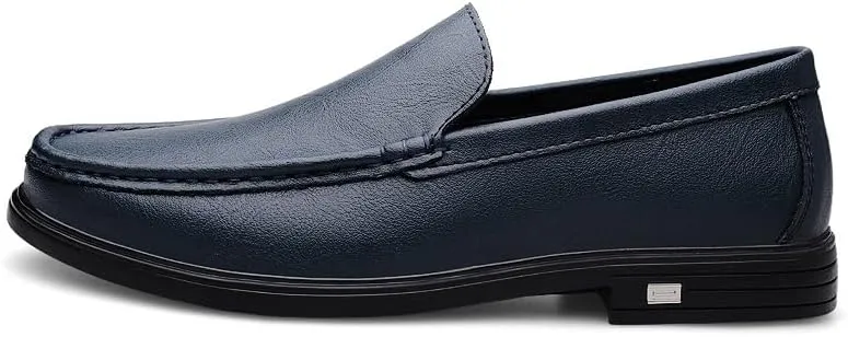 Men's Loafers Round Toe Solid Color Vegan Leather Loafer Shoes Flat Heel Anti-Slip Comfortable Casual Slip-on