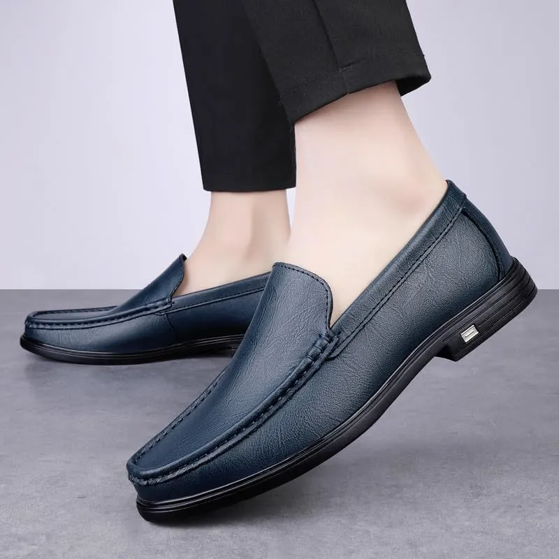 Men's Loafers Round Toe Solid Color Vegan Leather Loafer Shoes Flat Heel Anti-Slip Comfortable Casual Slip-on