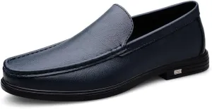 Men's Loafers Round Toe Solid Color Vegan Leather Loafer Shoes Flat Heel Anti-Slip Comfortable Casual Slip-on