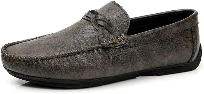 Men's Loafers Round Toe Vegan Leather Driving Loafers Flat Heel Lightweight Anti-Slip Prom Slip-on
