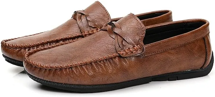 Men's Loafers Round Toe Vegan Leather Driving Loafers Flat Heel Lightweight Anti-Slip Prom Slip-on