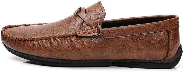 Men's Loafers Round Toe Vegan Leather Driving Loafers Flat Heel Lightweight Anti-Slip Prom Slip-on