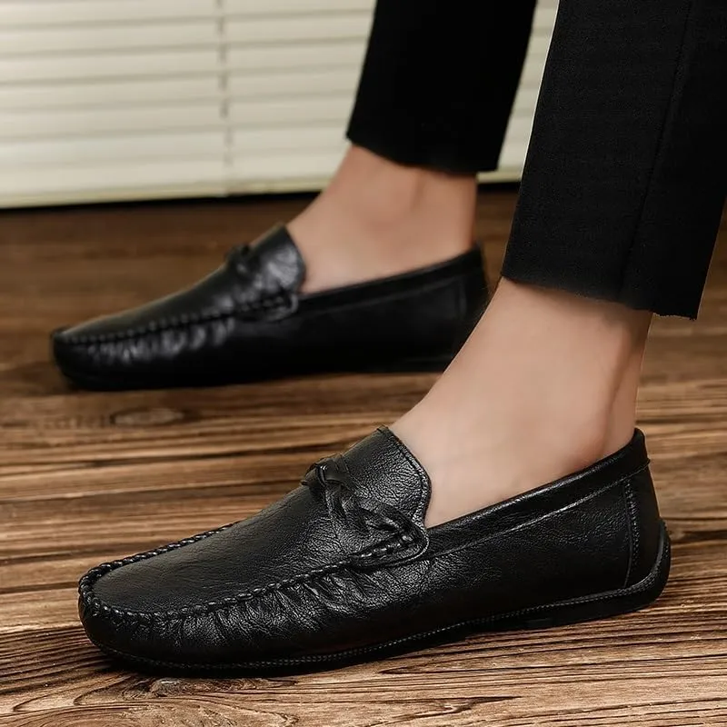 Men's Loafers Round Toe Vegan Leather Driving Loafers Flat Heel Lightweight Anti-Slip Prom Slip-on