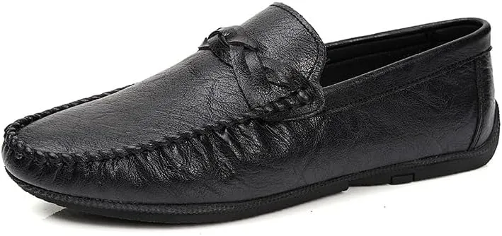 Men's Loafers Round Toe Vegan Leather Driving Loafers Flat Heel Lightweight Anti-Slip Prom Slip-on