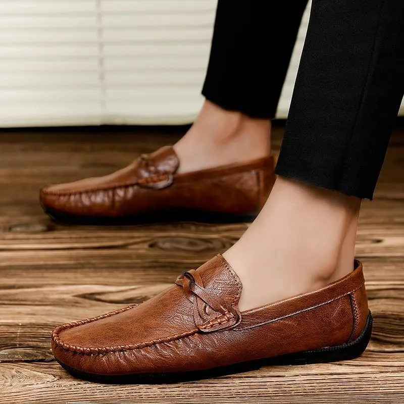 Men's Loafers Round Toe Vegan Leather Driving Loafers Flat Heel Lightweight Anti-Slip Prom Slip-on