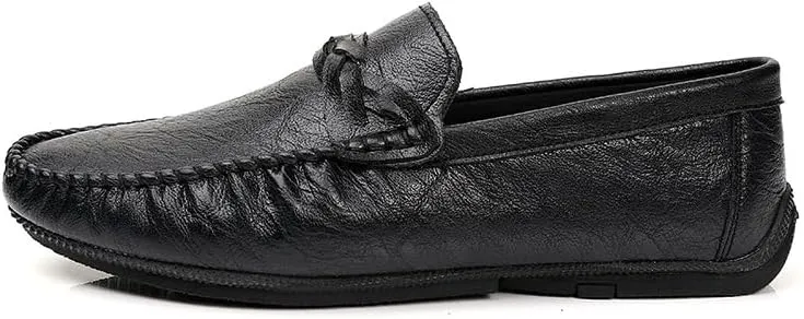 Men's Loafers Round Toe Vegan Leather Driving Loafers Flat Heel Lightweight Anti-Slip Prom Slip-on