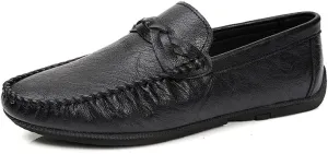 Men's Loafers Round Toe Vegan Leather Driving Loafers Flat Heel Lightweight Anti-Slip Prom Slip-on