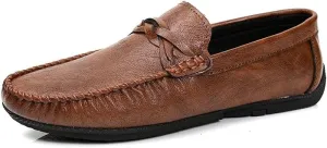 Men's Loafers Round Toe Vegan Leather Driving Loafers Flat Heel Lightweight Anti-Slip Prom Slip-on