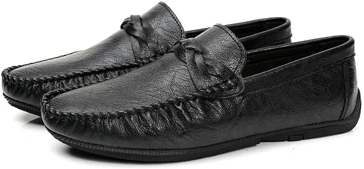 Men's Loafers Round Toe Vegan Leather Driving Loafers Flat Heel Lightweight Anti-Slip Prom Slip-on