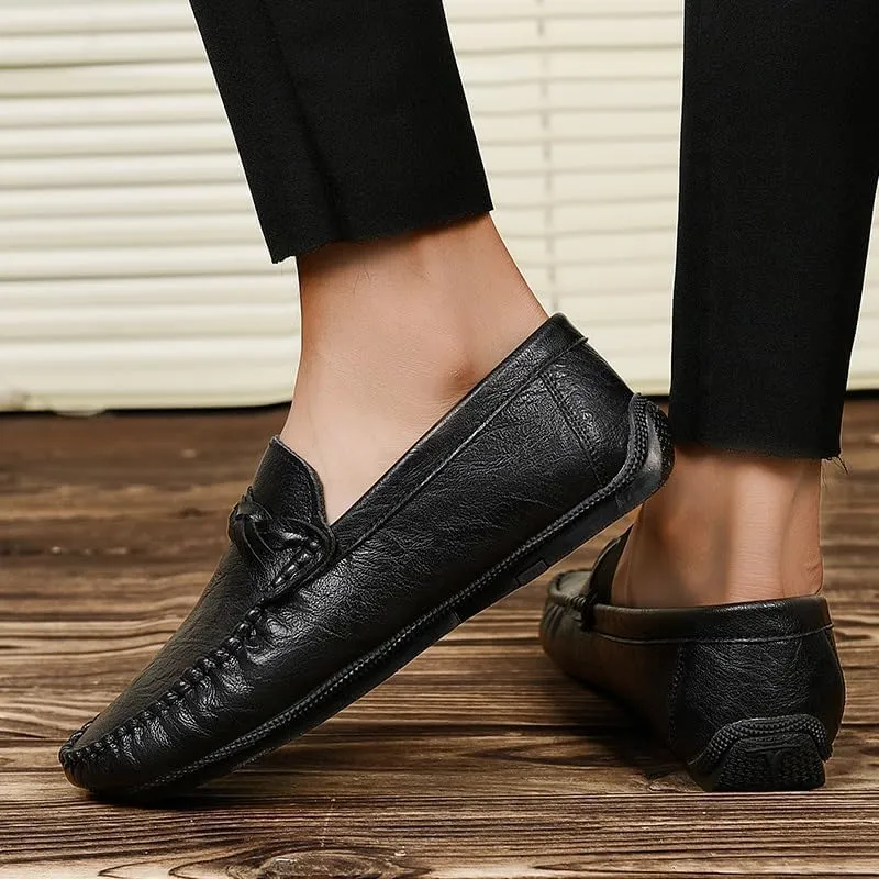 Men's Loafers Round Toe Vegan Leather Driving Loafers Flat Heel Lightweight Anti-Slip Prom Slip-on