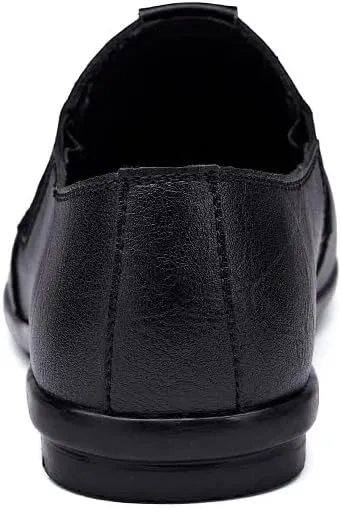 Mens Loafers Round Toe Vegan Leather Loafer Shoes Elastic Band Comfortable Flexible Flat Heel Fashion Slip On
