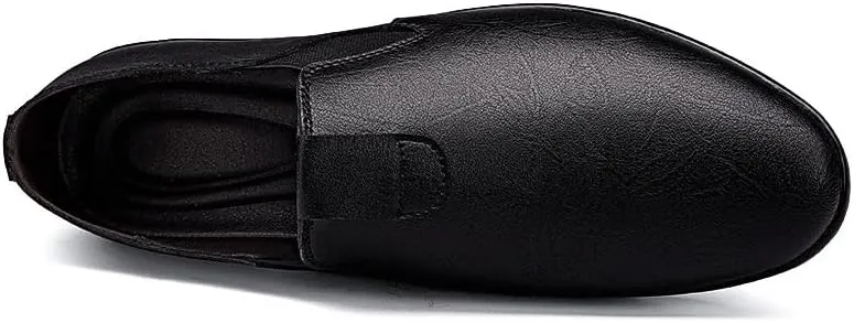 Mens Loafers Round Toe Vegan Leather Loafer Shoes Elastic Band Comfortable Flexible Flat Heel Fashion Slip On