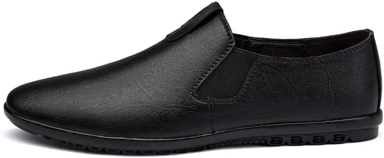 Mens Loafers Round Toe Vegan Leather Loafer Shoes Elastic Band Comfortable Flexible Flat Heel Fashion Slip On