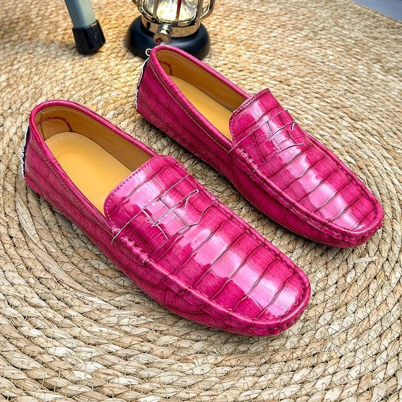 Men's Loafers Round Toe Vegan Leather Plaid Penny Loafers Flexible Anti-Slip Flat Heel Wedding Prom Slip-ons