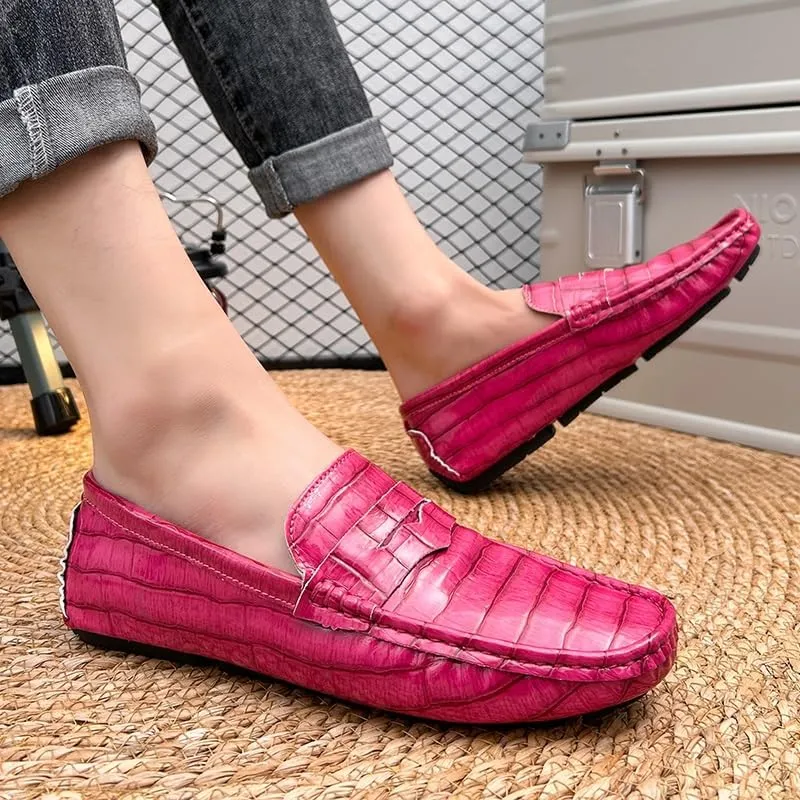 Men's Loafers Round Toe Vegan Leather Plaid Penny Loafers Flexible Anti-Slip Flat Heel Wedding Prom Slip-ons