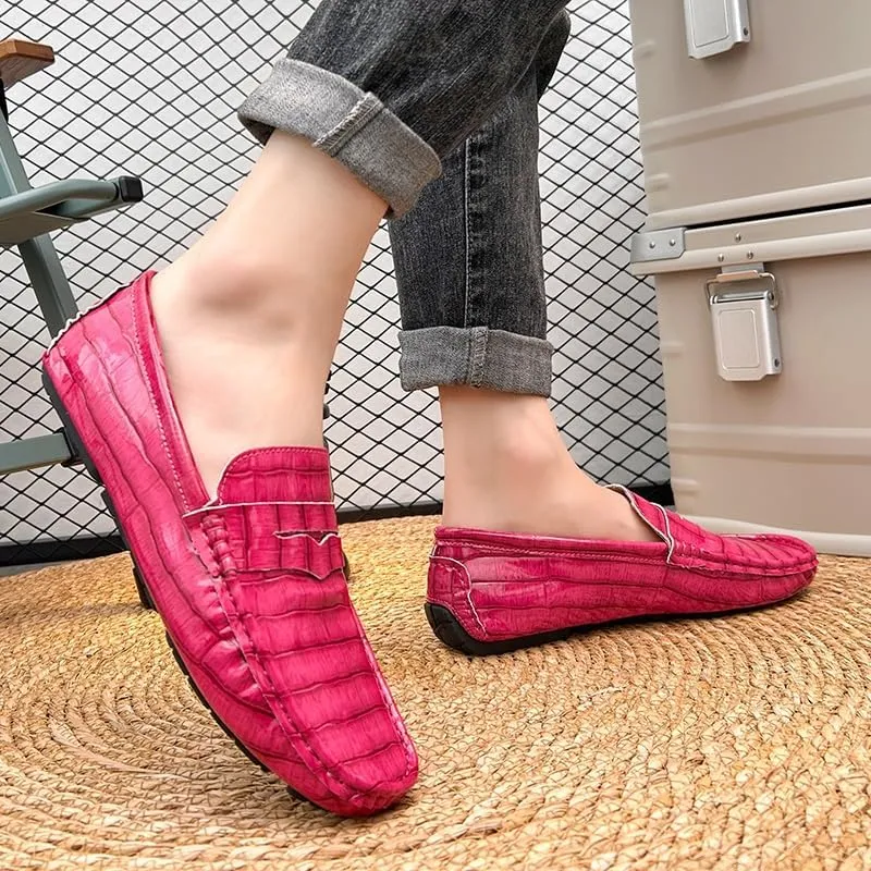Men's Loafers Round Toe Vegan Leather Plaid Penny Loafers Flexible Anti-Slip Flat Heel Wedding Prom Slip-ons